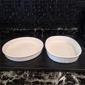2 French White Corningwear Shallow Oven Bakers Casserole Dishes Quiche Pan